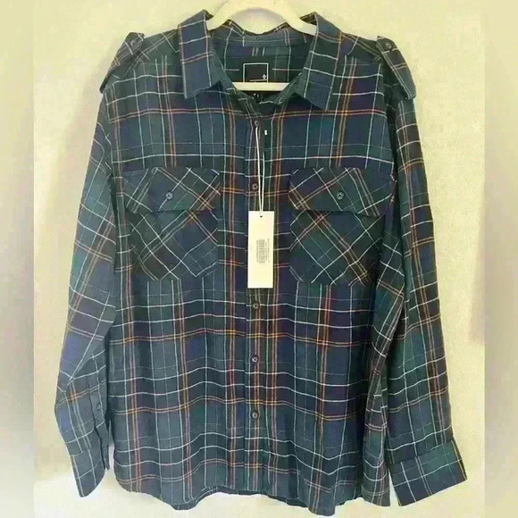 lily & lottie Tops - NWT Lily & Lottie Women’s Beau Plaid Flannel Navy, Teal & Mustard Size Medium